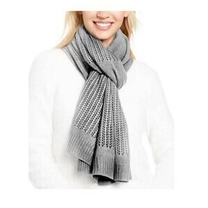 DKNY Logo Open-knit Blocked Scarf Heather Gray